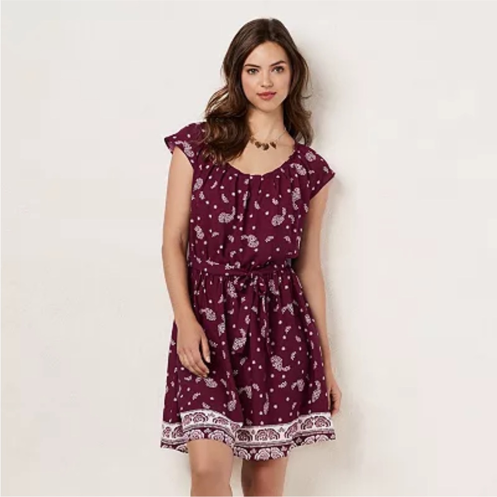 LC Lauren Conrad | Pleated Floral Shift Dress “Paisley Daze” Women’s Large NWT!